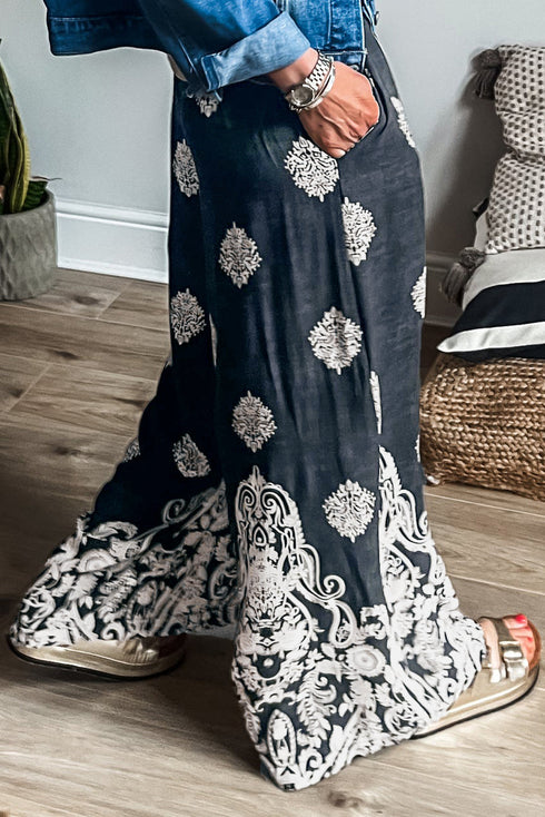 Geometric Paisley Print Bohemian Drawstring Wide Leg Pants