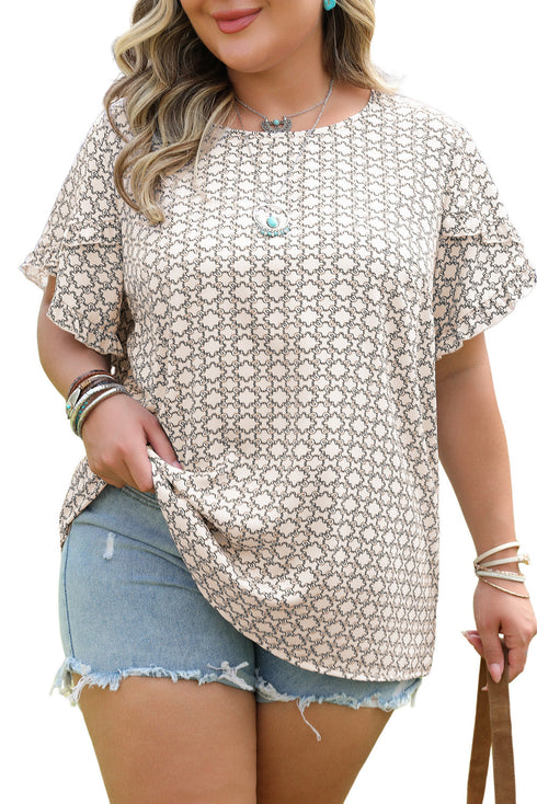 Geometric Paisley Print Ruffled Sleeve Bohemian Blouse