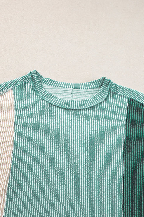 Geometric Panel Crew Neck Textured Short Sleeve Shirt