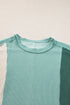 Geometric Panel Crew Neck Textured Short Sleeve Shirt