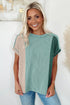 Geometric Panel Crew Neck Textured Short Sleeve Shirt