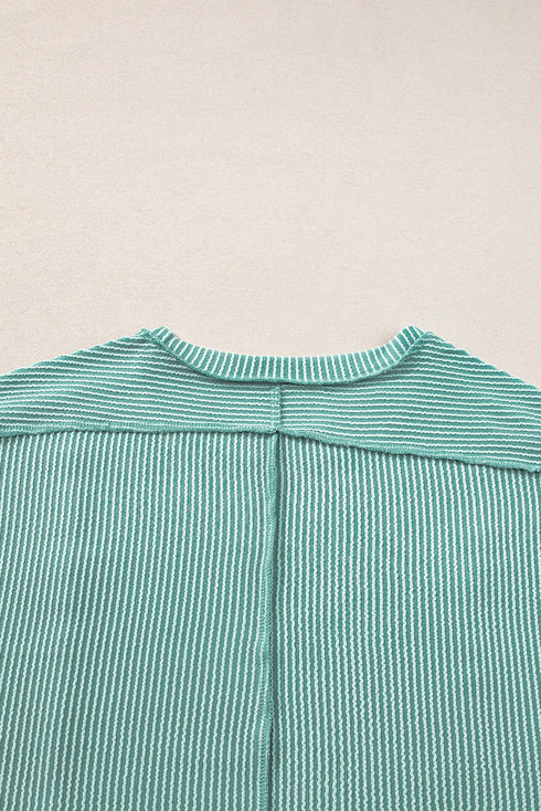 Geometric Panel Crew Neck Textured Short Sleeve Shirt