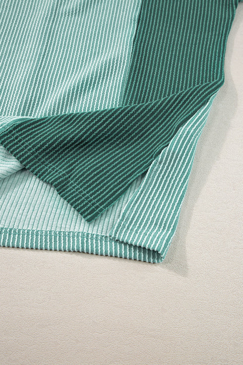 Geometric Panel Crew Neck Textured Short Sleeve Shirt