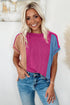 Geometric Panel Crew Neck Textured Short Sleeve Shirt