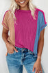 Geometric Panel Crew Neck Textured Short Sleeve Shirt