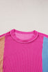 Geometric Panel Crew Neck Textured Short Sleeve Shirt