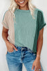 Geometric Panel Crew Neck Textured Short Sleeve Shirt