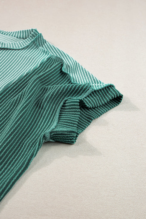 Geometric Panel Crew Neck Textured Short Sleeve Shirt