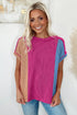 Geometric Panel Crew Neck Textured Short Sleeve Shirt