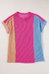 Geometric Panel Crew Neck Textured Short Sleeve Shirt