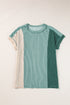 Geometric Panel Crew Neck Textured Short Sleeve Shirt