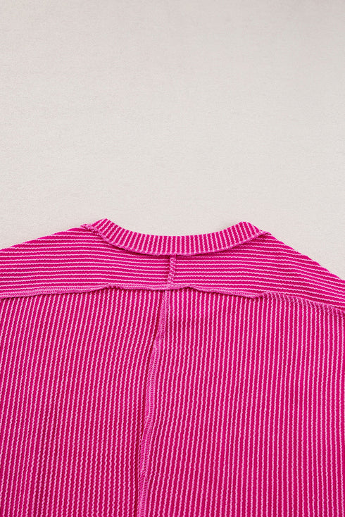 Geometric Panel Crew Neck Textured Short Sleeve Shirt