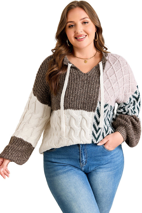 Geometric Panel Patchwork Knotted Back Loose Fit Sweater