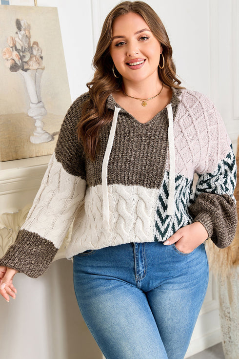 Geometric Panel Patchwork Knotted Back Loose Fit Sweater
