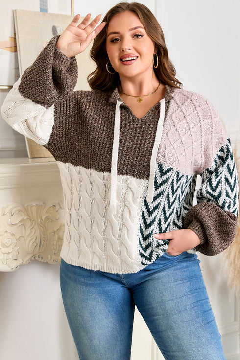 Geometric Panel Patchwork Knotted Back Loose Fit Sweater