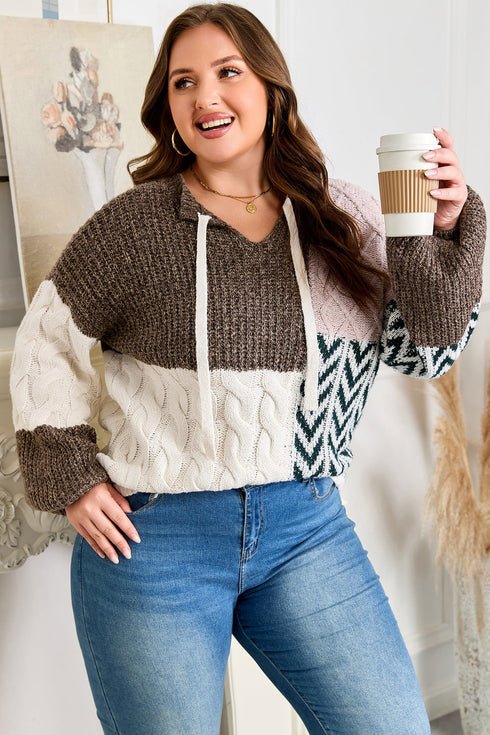 Geometric Panel Patchwork Knotted Back Loose Fit Sweater