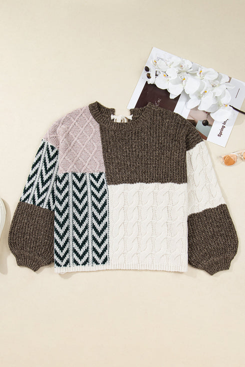 Geometric Panel Patchwork Knotted Back Loose Fit Sweater