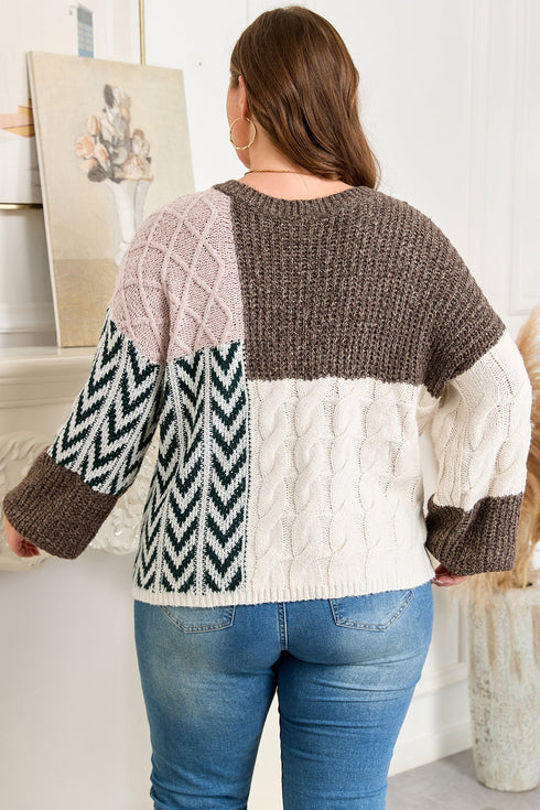 Geometric Panel Patchwork Knotted Back Loose Fit Sweater