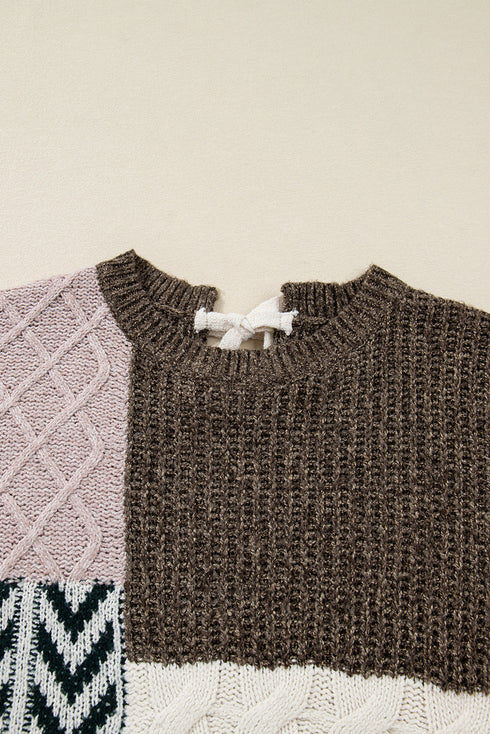 Geometric Panel Patchwork Knotted Back Loose Fit Sweater