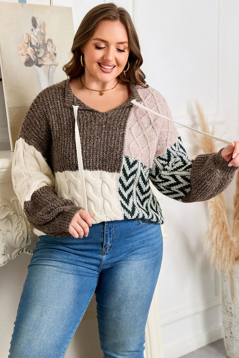 Geometric Panel Patchwork Knotted Back Loose Fit Sweater