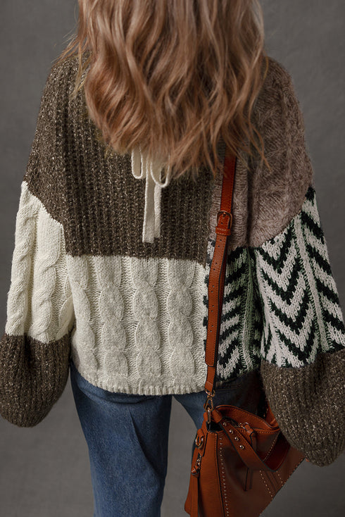 Geometric Panel Patchwork Knotted Back Loose Fit Sweater