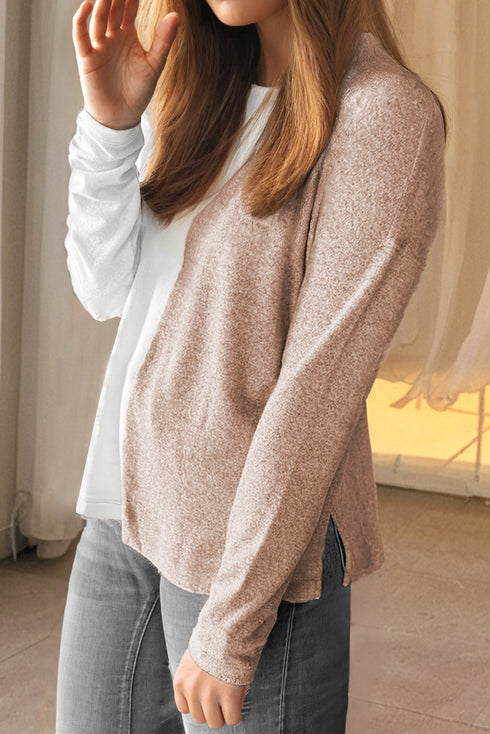 Geometric Paneled Crew Neck Long Sleeve Top