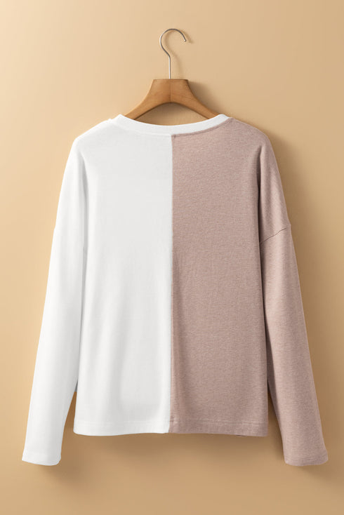 Geometric Paneled Crew Neck Long Sleeve Top