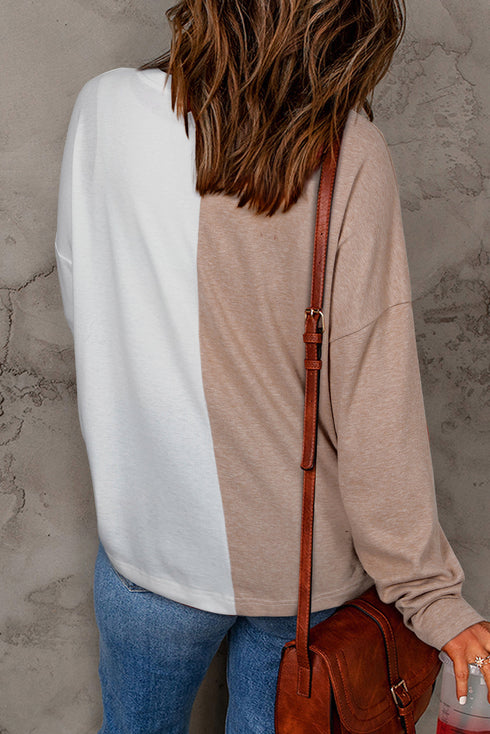 Geometric Paneled Crew Neck Long Sleeve Top