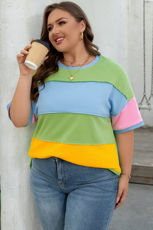 Geometric Paneled Exposed Seam Patchwork T Shirt
