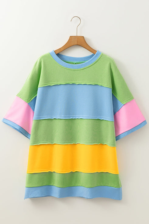 Geometric Paneled Exposed Seam Patchwork T Shirt