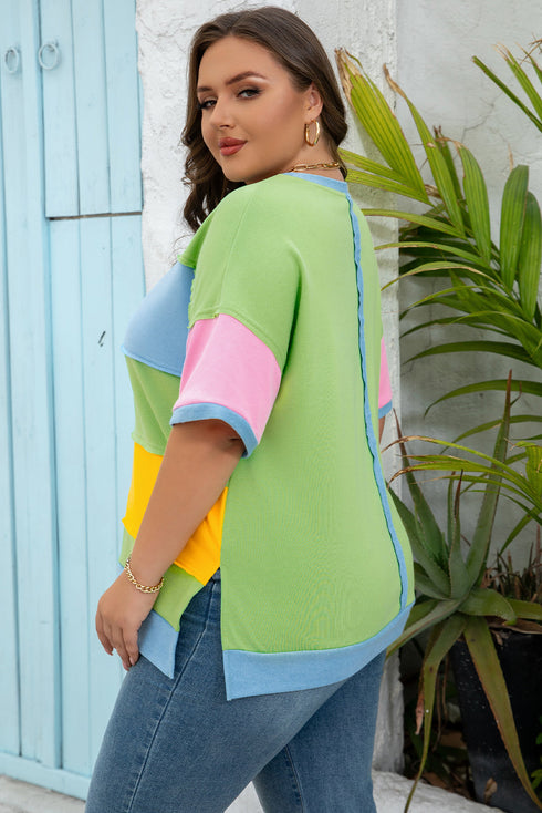 Geometric Paneled Exposed Seam Patchwork T Shirt