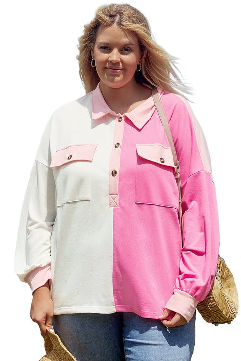 Geometric Paneled Patchwork Half Button Chest Pocket Sweatshirt
