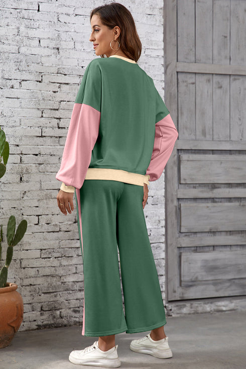 Geometric Paneled Pullover Wide Leg Pant Set