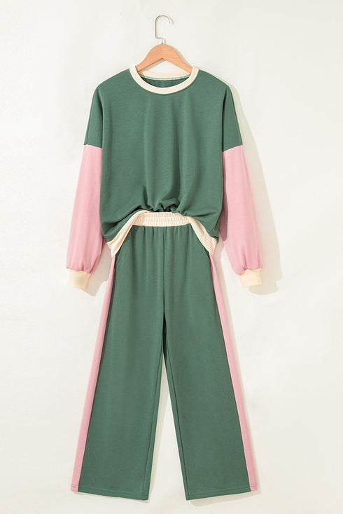 Geometric Paneled Pullover Wide Leg Pant Set