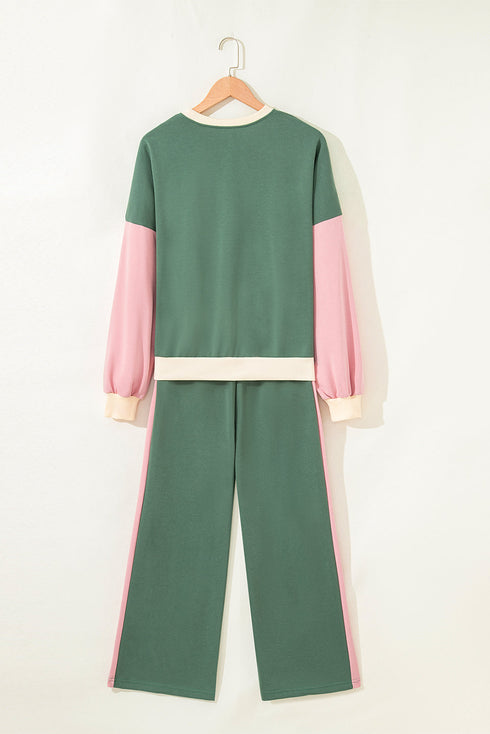 Geometric Paneled Pullover Wide Leg Pant Set