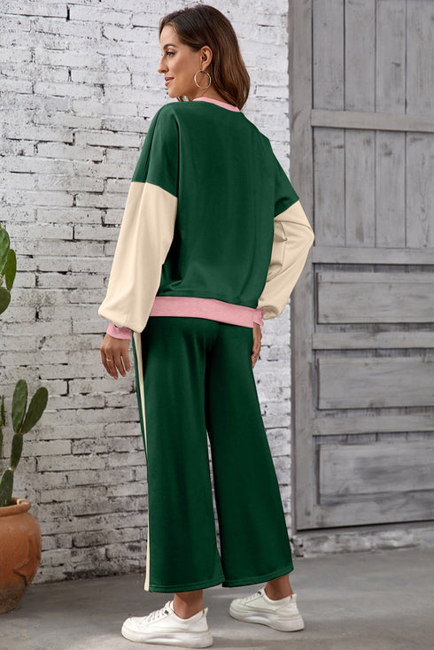 Geometric Paneled Pullover Wide Leg Pant Set