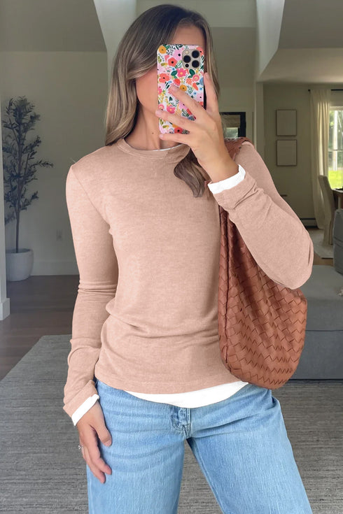 Geometric Patchwork False Layered Crew Neck Top