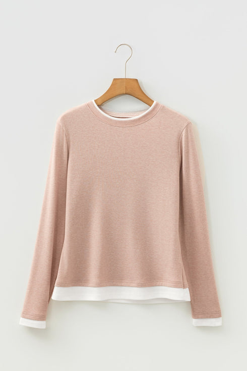 Geometric Patchwork False Layered Crew Neck Top