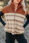 Geometric Patchwork Metal Zipper Collar Fleece Vest