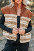 Geometric Patchwork Metal Zipper Collar Fleece Vest