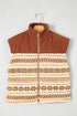 Geometric Patchwork Metal Zipper Collar Fleece Vest