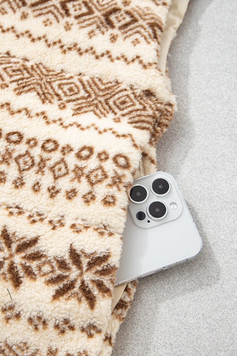 Geometric Patchwork Metal Zipper Collar Fleece Vest