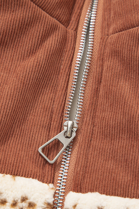 Geometric Patchwork Metal Zipper Collar Fleece Vest