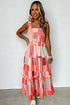 Geometric Patchwork Stripe Smocked Tiered Maxi Dress