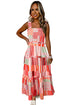 Geometric Patchwork Stripe Smocked Tiered Maxi Dress