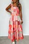 Geometric Patchwork Stripe Smocked Tiered Maxi Dress