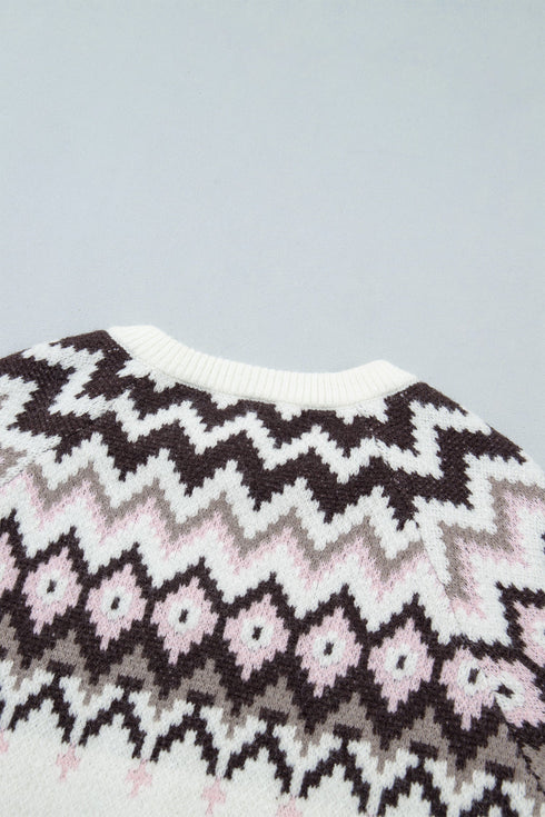 Geometric Pattern Brushed Knit Apres Ski Cardigan