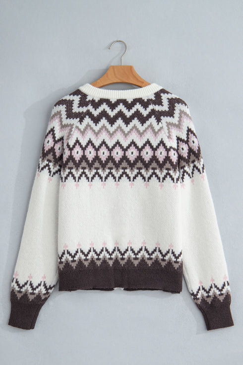 Geometric Pattern Brushed Knit Apres Ski Cardigan