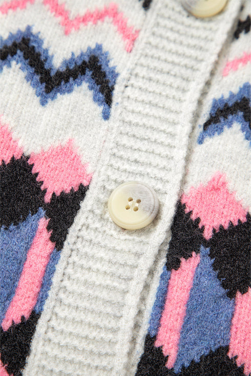 Geometric Pattern Button Front Knit Cardigan