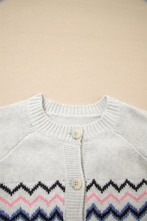 Geometric Pattern Button Front Knit Cardigan